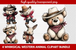 4 Whimsical Western Animal Clipart | Cute Cowboy Animals PNG Product Image 1