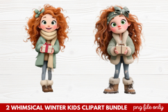 2 Whimsical Winter Kids Clipart | Cute Winter Kids PNG Product Image 1