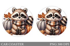 Fall Raccoon Car Coaster. Fall Car Coaster Sublimation Product Image 1