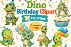 Dino Birthday Clipart PNG, 12 Cute Dinosaur Birthday Designs Product Image 1