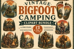 Vintage Bigfoot Camping Clipart PNG, 12 Sasquatch Outdoor Product Image 1