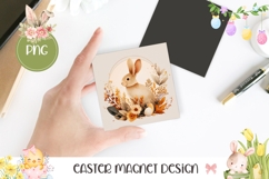 Floral Easter Magnet PNG, Bunny Square Coaster Template Product Image 1