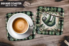Cute Sloth, Animal coaster, Buffalo Plaid Square Coaster PNG Product Image 1