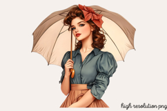 Vintage Retro Girls Clipart PNG Product Image 1