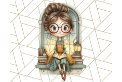 Whimsical Library Clipart with Cozy Readers and Books Product Image 5