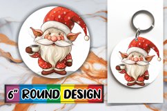 Winter Watercolor Round Keychain Design Gnome Sublimation Product Image 1