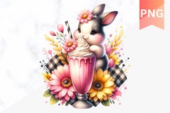 Easter Bunny And Milkshake Flowers Sublimation - Clipart PNG Product Image 1
