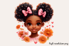 Cute Black Girl with Flower Clipart Bundle PNG Product Image 17