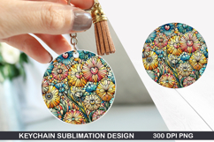 Flower Keychain Sublimation - Spring Keychain PNG Design Product Image 1