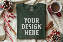 Gildan 5000 Forest Green Folded Christmas Mockup, G5000 mock Product Image 1