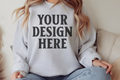 Gildan 18000 Ash Mockup , Crewneck Sweatshirt Boho Mock-up Product Image 1