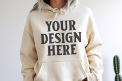 Sand Gildan 18500 Hoodie Sweatshirt Mockup, Unisex Hoodie Product Image 1