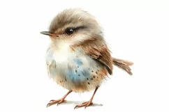 Cute Wren Bird Baby Watercolor Handmade illustration Product Image 1
