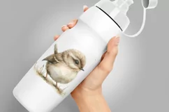 Cute Wren Bird Baby Watercolor Handmade illustration Product Image 1