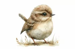 Cute Wren Bird Baby Watercolor Handmade illustration Product Image 3