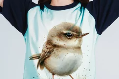 Cute Wren Bird Baby Watercolor Handmade illustration Product Image 2