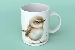 Cute Wren Bird Baby Watercolor Handmade illustration Product Image 1