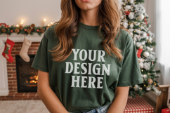 Christmas Bella Canvas 3001 Forest Green Shirt Mockup ,Trand Product Image 1