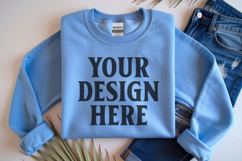 Light Blue Gildan 18000 Folded Flat Lay Mockups Product Image 1