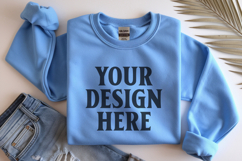 Light Blue Gildan 18000 Folded Flat Lay Mockups Product Image 1