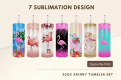 20oz Flamingos Floral Glitter Tumbler Sublimation Wrap Product Image 1