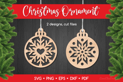 2 Round Christmas Ornaments with Snowflake SVG Laser Cut Product Image 1