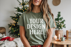 Christmas Bella Canvas 3001 Forest Green Shirt Mockup ,Trand Product Image 1