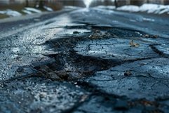 Damaged asphalt road with potholes Product Image 1