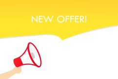 Hand holding megaphone with new offer text. Announcement. Product Image 1