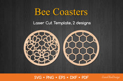 Bees and Honeycomb Decorative Round Coasters SVG Laser Cut Product Image 1