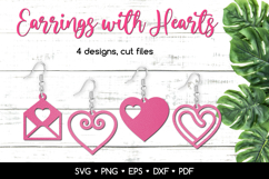 4 Heart Earrings SVG Laser Cut, Valentine's Day Jewelry Product Image 1