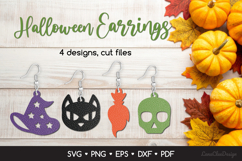 Halloween Earrings SVG - Witch Hat, Cat Face, Broom, Skull Product Image 1
