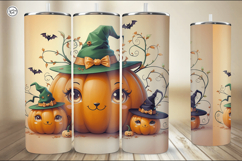 3 Cute Pumpkiins Tumbler Sublimation, 20 oz Tumbler Wrap Product Image 4