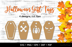 4 Halloween Gift Tags with Coffin Shape SVG, Halloween Tag Product Image 1