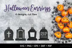 4 Halloween Tomb Earrings SVG, Grave Earrings Cut Files Product Image 1