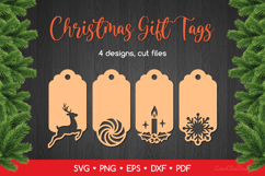 4 Christmas Decorative Gift Tags SVG, Xmas Laser Cut Files Product Image 1