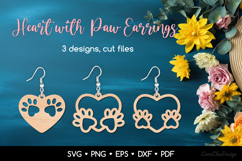 Heart with Paws Earrings SVG, Animal Paw Jewelry Template Product Image 1