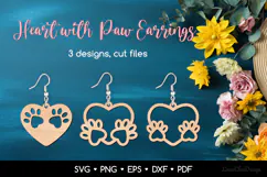 Heart with Paws Earrings SVG, Animal Paw Jewelry Template Product Image 1