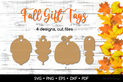 4 Autumn Shaped Gift Tags SVG Cut Files, Fall Paper Cut Tags Product Image 1