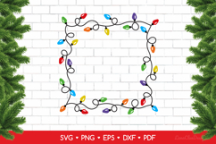 Square Lightbulb Garland Frame SVG, Christmas Lights Product Image 1