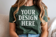 Christmas Bella Canvas 3001 Forest Green Shirt Mockup ,Trand Product Image 1