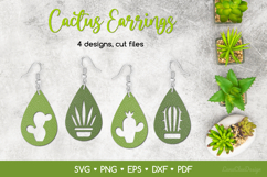 4 Teardrop Cactus Earrings SVG, Plant Jewelry Template Product Image 1