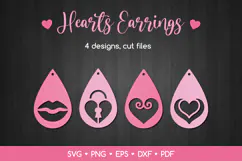 Teardrop Heart Earrings SVG, Valentine's Day Jewelry Product Image 1