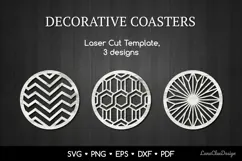 3 Decorative Coasters SVG, Round Laser Cut Templates Product Image 1