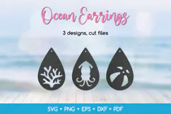Teardrop Ocean Earrings SVG, Sea Jewelry Laser Cut Files Product Image 1