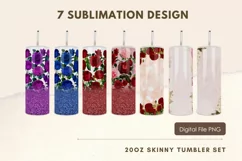20oz Vintage Rose Floral Glitter Tumbler Wrap Sublimation Product Image 1