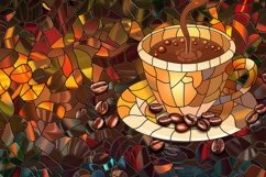 Coffee Cup and Coffee Beans Stained Glass Background Product Image 1