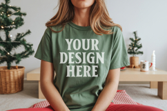 Christmas Bella Canvas 3001 Forest Green Shirt Mockup ,Trand Product Image 1