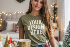 Christmas Bella Canvas 3001 Forest Green Shirt Mockup ,Trand Product Image 1