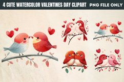 Cute Watercolor Valentines Day Clipart PNG Product Image 1
